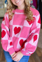 Load image into Gallery viewer, Love Heart Checkered Valentine Crew Neck Sweater