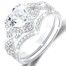 Load image into Gallery viewer, 18K White Gold Plated Love Heart Wedding Rings for Women CZ S925 Sterling Silver Eternity Promise Band Engagement Rings Set Birthday Valentines Jewelry Gifts Her Girlfriend Wife Adults Ideas
