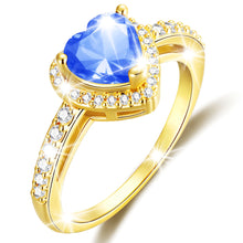 Load image into Gallery viewer, 18K Gold Plated Love Heart Rings for Women Girls CZ March Birthstone Ring with Blue Aquamarine Eternity Promise Band Wedding Birthday Valentines Day Jewelry Gifts Teen Her Adults Kids Ideas Age