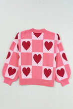 Load image into Gallery viewer, Love Heart Checkered Valentine Crew Neck Sweater