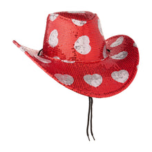 Load image into Gallery viewer, Sequin Hearts Cowboy Hat, Red and Silver, Valentine'S Day by