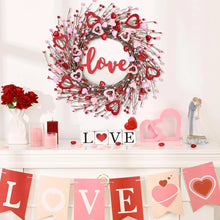 Load image into Gallery viewer, 18 Inch Valentine'S Day Wreath for Front Door,Artificial Berry Wreath with Wooden Hearts for Anniversary Wedding Party Decor