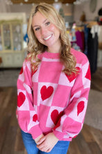 Load image into Gallery viewer, Love Heart Checkered Valentine Crew Neck Sweater