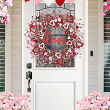 Load image into Gallery viewer, 18 Inch Valentine'S Day Wreath for Front Door,Artificial Berry Wreath with Wooden Hearts for Anniversary Wedding Party Decor
