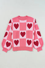 Load image into Gallery viewer, Love Heart Checkered Valentine Crew Neck Sweater
