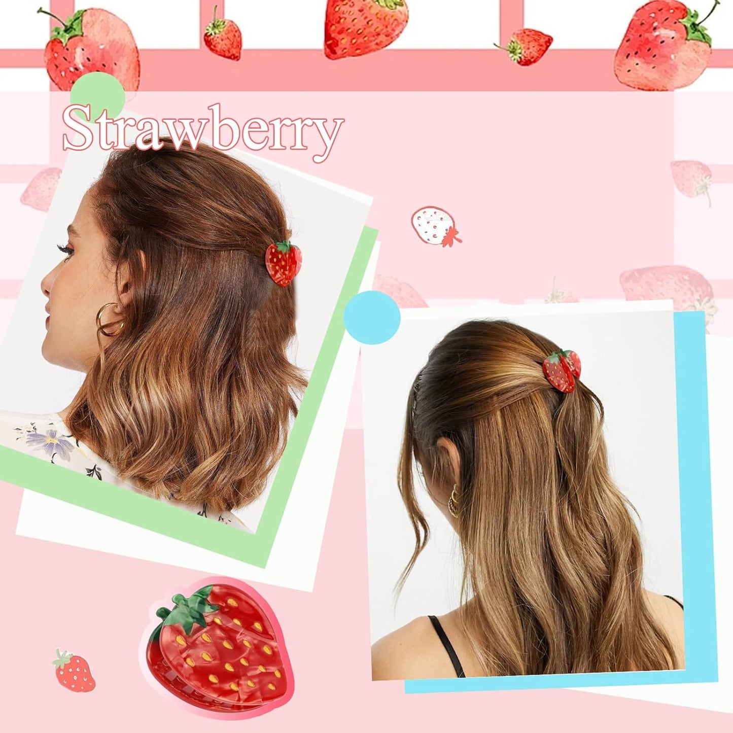 Strawberry Hair Clips, Strawberry Hair Accessories Hair Clip for Women, Small Fun Fruit Hair Claw Clips Strawberry Gifts