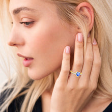 Load image into Gallery viewer, 18K Gold Plated Love Heart Rings for Women Girls CZ March Birthstone Ring with Blue Aquamarine Eternity Promise Band Wedding Birthday Valentines Day Jewelry Gifts Teen Her Adults Kids Ideas Age
