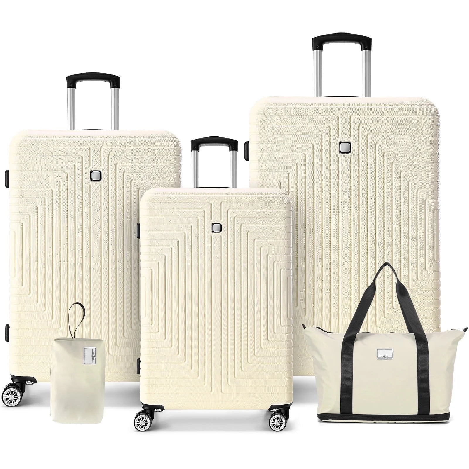 5 Piece Hardshell Luggage Set, Lightweight Suitcase with TSA Lock Spinner Wheels Beige