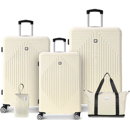 5 Piece Hardshell Luggage Set, Lightweight Suitcase with TSA Lock Spinner Wheels Beige