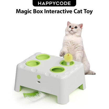 HAPPYCODE Magic House Interactive Cat Toy a 4-Hole Whack-A-Mole Electric Cat Toy Suitable for All Cats Features Three Modes: Feather Wand, Whack-A-Mole, and Rechargeable Pop-Up Hide-And-Seek Pet Supplies