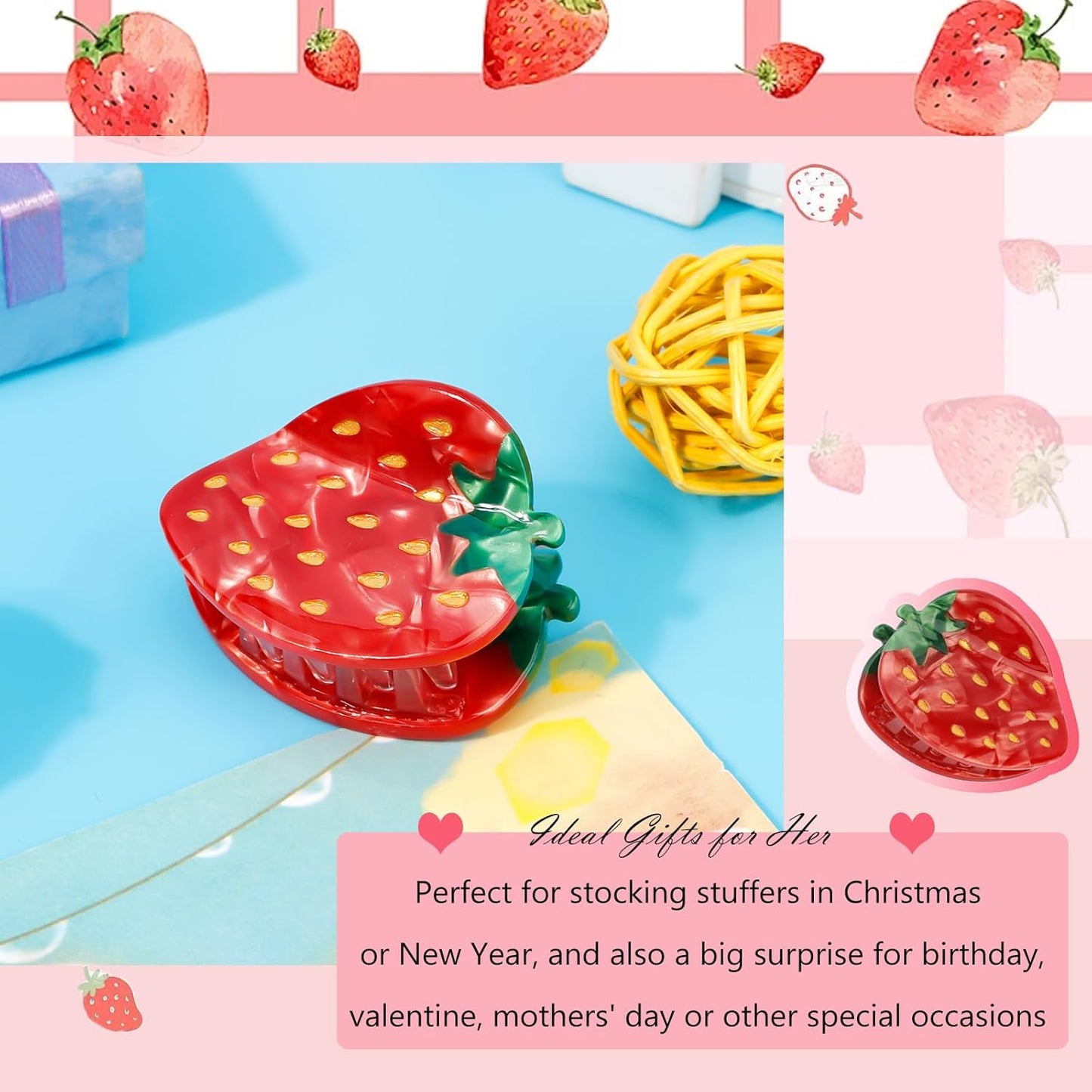 Strawberry Hair Clips, Strawberry Hair Accessories Hair Clip for Women, Small Fun Fruit Hair Claw Clips Strawberry Gifts