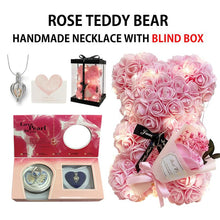 Load image into Gallery viewer, Romantic Valentines Day Gift for Her, Artificial Flowers Necklace Rose Teddy Bear with Real Pearl Blind Box Birthday Gift, Valentiness Day Gift for Monther Wify Girl
