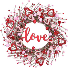 Load image into Gallery viewer, 18 Inch Valentine'S Day Wreath for Front Door,Artificial Berry Wreath with Wooden Hearts for Anniversary Wedding Party Decor
