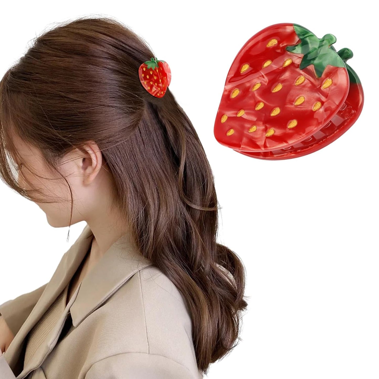 Strawberry Hair Clips, Strawberry Hair Accessories Hair Clip for Women, Small Fun Fruit Hair Claw Clips Strawberry Gifts