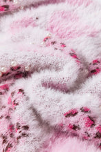 Load image into Gallery viewer, Valentine Leopard Heart Pearl Beaded Fuzzy Sweater

