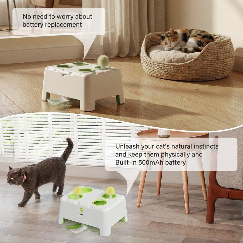 HAPPYCODE Magic House Interactive Cat Toy a 4-Hole Whack-A-Mole Electric Cat Toy Suitable for All Cats Features Three Modes: Feather Wand, Whack-A-Mole, and Rechargeable Pop-Up Hide-And-Seek Pet Supplies
