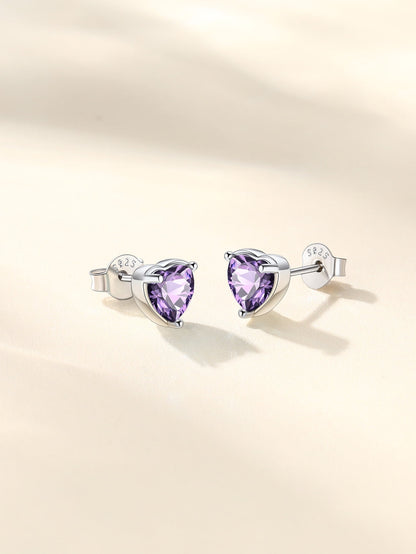 Silver Earrings for Women 925 Sterling Silver Heart Birthstone Stud Earrings Birthday Jewelry Gift