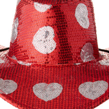Load image into Gallery viewer, Sequin Hearts Cowboy Hat, Red and Silver, Valentine'S Day by
