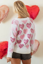 Load image into Gallery viewer, Valentine Leopard Heart Pearl Beaded Fuzzy Sweater
