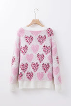 Load image into Gallery viewer, Valentine Leopard Heart Pearl Beaded Fuzzy Sweater
