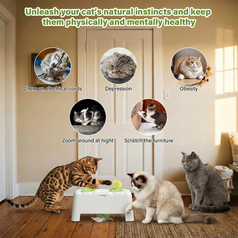 HAPPYCODE Magic House Interactive Cat Toy a 4-Hole Whack-A-Mole Electric Cat Toy Suitable for All Cats Features Three Modes: Feather Wand, Whack-A-Mole, and Rechargeable Pop-Up Hide-And-Seek Pet Supplies