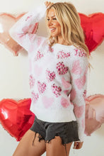 Load image into Gallery viewer, Valentine Leopard Heart Pearl Beaded Fuzzy Sweater
