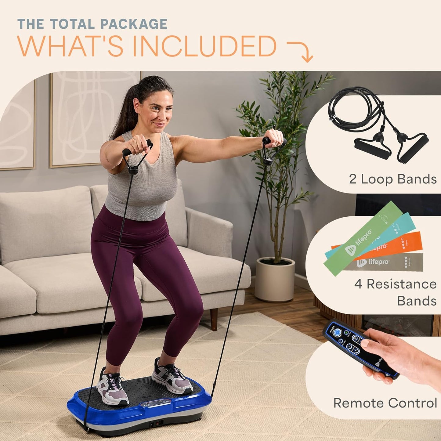 Waver Vibration Plate Exercise Machine for Lymphatic Drainage, Muscle Activation, Full-Body Workout Vibrating Platform with Loop Bands, Fitness Equipment for Strength Toning & Fat Loss