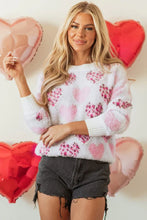 Load image into Gallery viewer, Valentine Leopard Heart Pearl Beaded Fuzzy Sweater
