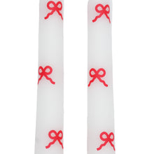 Load image into Gallery viewer, Valentine 10" Red Bow &amp; White Taper Candles, Unscented, 2 Count

