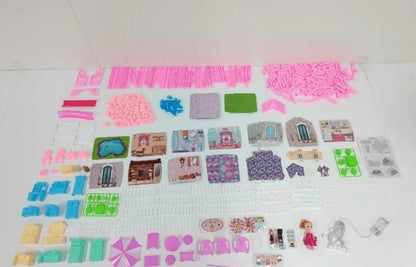 Doll House for Girls, 5-Story 19 Rooms Huge Dollhouse Playset with LED Lights, 2 Dolls, Furnitures, Accessories, DIY Pretend Play House Toys Gifts for Kids, Pink