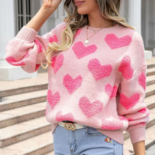Load image into Gallery viewer, Fuzzy Heart Pink Knit Sweater Valentine
