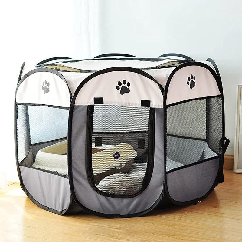 Dog Cat Playpen, Puppy Pet Playpen Indoor for Small Dogs Tent Crates Cage Outdoor, Portable Pop up Dog Kennel Playpen Cat Tent for Dogs/Cats/Rabbits, Removable Zipper Top