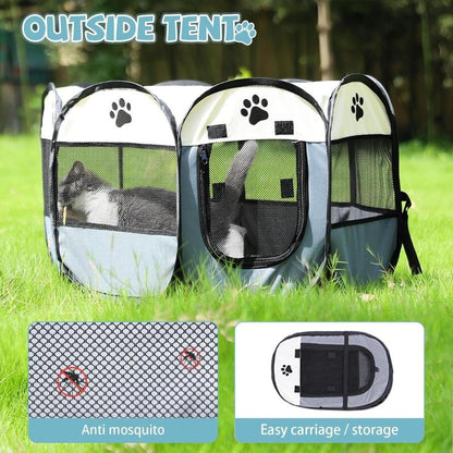Dog Cat Playpen, Puppy Pet Playpen Indoor for Small Dogs Tent Crates Cage Outdoor, Portable Pop up Dog Kennel Playpen Cat Tent for Dogs/Cats/Rabbits, Removable Zipper Top