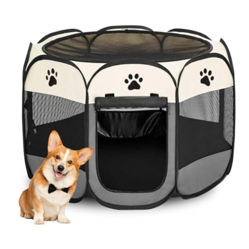 Dog Cat Playpen, Puppy Pet Playpen Indoor for Small Dogs Tent Crates Cage Outdoor, Portable Pop up Dog Kennel Playpen Cat Tent for Dogs/Cats/Rabbits, Removable Zipper Top