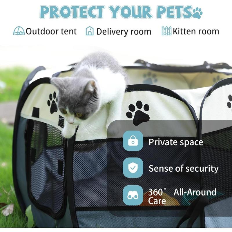 Dog Cat Playpen, Puppy Pet Playpen Indoor for Small Dogs Tent Crates Cage Outdoor, Portable Pop up Dog Kennel Playpen Cat Tent for Dogs/Cats/Rabbits, Removable Zipper Top