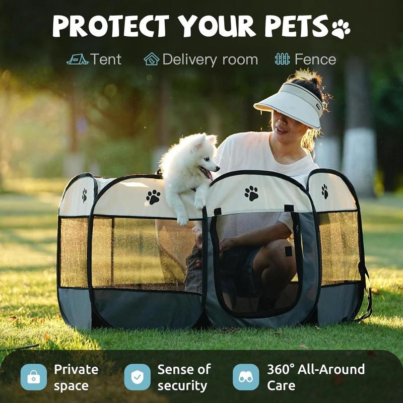 Dog Cat Playpen, Puppy Pet Playpen Indoor for Small Dogs Tent Crates Cage Outdoor, Portable Pop up Dog Kennel Playpen Cat Tent for Dogs/Cats/Rabbits, Removable Zipper Top