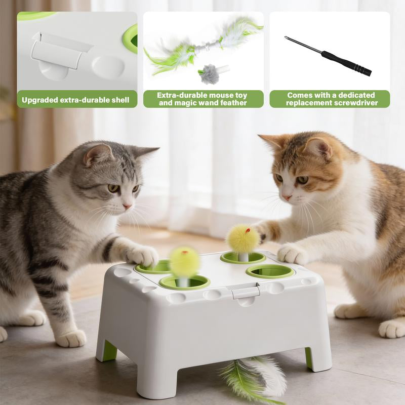 HAPPYCODE Magic House Interactive Cat Toy a 4-Hole Whack-A-Mole Electric Cat Toy Suitable for All Cats Features Three Modes: Feather Wand, Whack-A-Mole, and Rechargeable Pop-Up Hide-And-Seek Pet Supplies