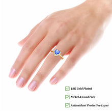 Load image into Gallery viewer, 18K Gold Plated Love Heart Rings for Women Girls CZ March Birthstone Ring with Blue Aquamarine Eternity Promise Band Wedding Birthday Valentines Day Jewelry Gifts Teen Her Adults Kids Ideas Age
