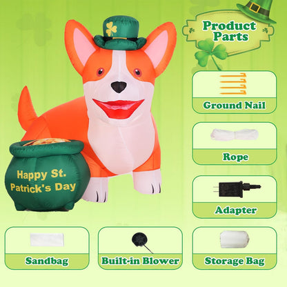 6FT St. Patrick'S Day Inflatables Corgi Yard Decoration, Blow up Dog with Gol...