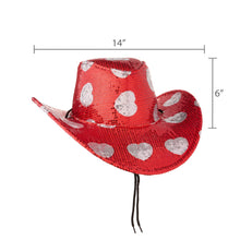 Load image into Gallery viewer, Sequin Hearts Cowboy Hat, Red and Silver, Valentine'S Day by
