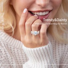 Load image into Gallery viewer, 18K White Gold Plated Love Heart Wedding Rings for Women CZ S925 Sterling Silver Eternity Promise Band Engagement Rings Set Birthday Valentines Jewelry Gifts Her Girlfriend Wife Adults Ideas
