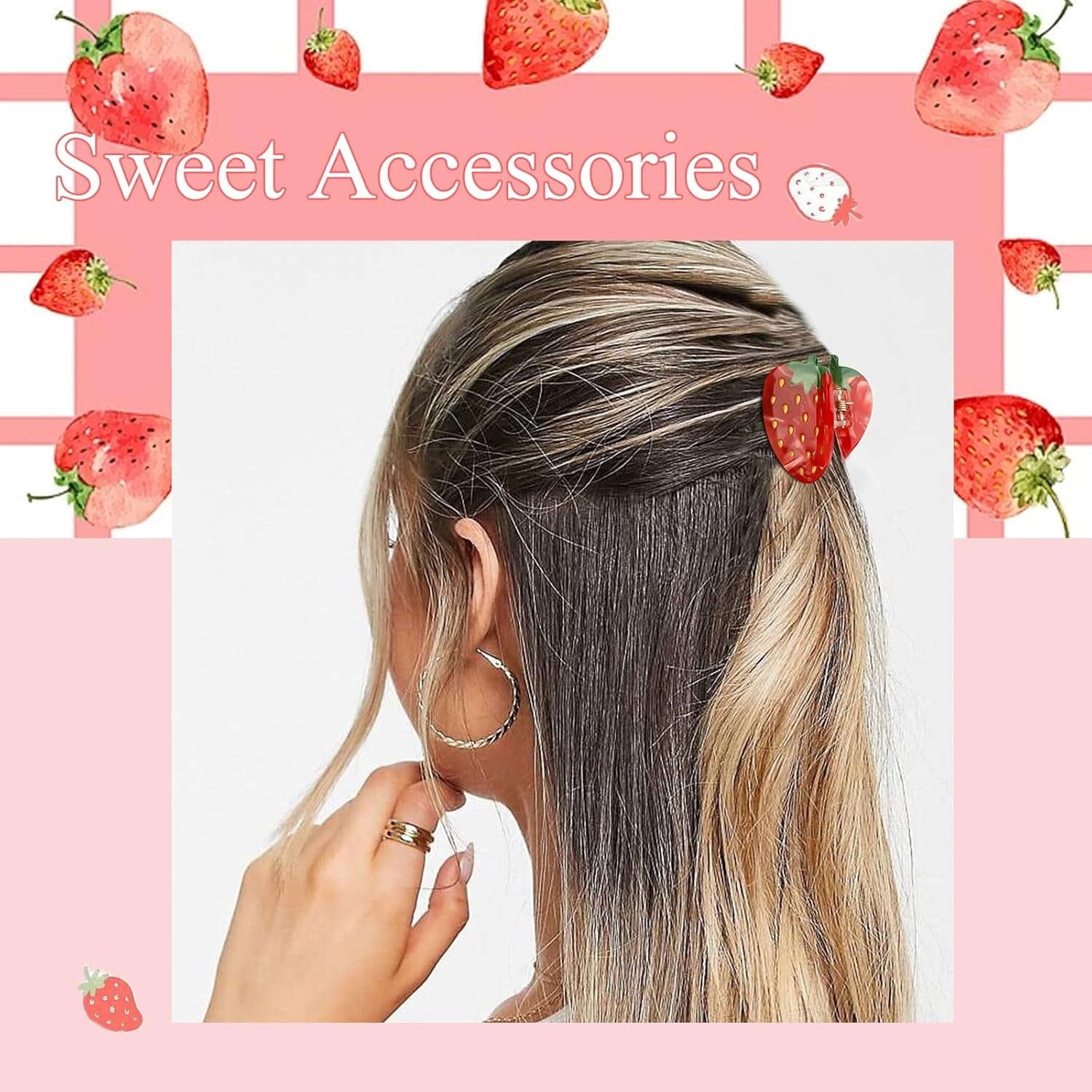 Strawberry Hair Clips, Strawberry Hair Accessories Hair Clip for Women, Small Fun Fruit Hair Claw Clips Strawberry Gifts