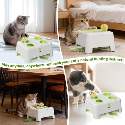 HAPPYCODE Magic House Interactive Cat Toy a 4-Hole Whack-A-Mole Electric Cat Toy Suitable for All Cats Features Three Modes: Feather Wand, Whack-A-Mole, and Rechargeable Pop-Up Hide-And-Seek Pet Supplies