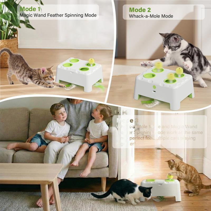 HAPPYCODE Magic House Interactive Cat Toy a 4-Hole Whack-A-Mole Electric Cat Toy Suitable for All Cats Features Three Modes: Feather Wand, Whack-A-Mole, and Rechargeable Pop-Up Hide-And-Seek Pet Supplies