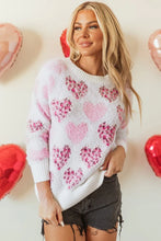 Load image into Gallery viewer, Valentine Leopard Heart Pearl Beaded Fuzzy Sweater
