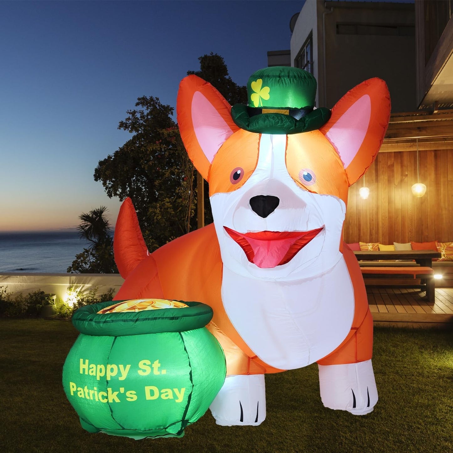 6FT St. Patrick'S Day Inflatables Corgi Yard Decoration, Blow up Dog with Gol...