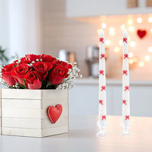 Load image into Gallery viewer, Valentine 10" Red Bow &amp; White Taper Candles, Unscented, 2 Count
