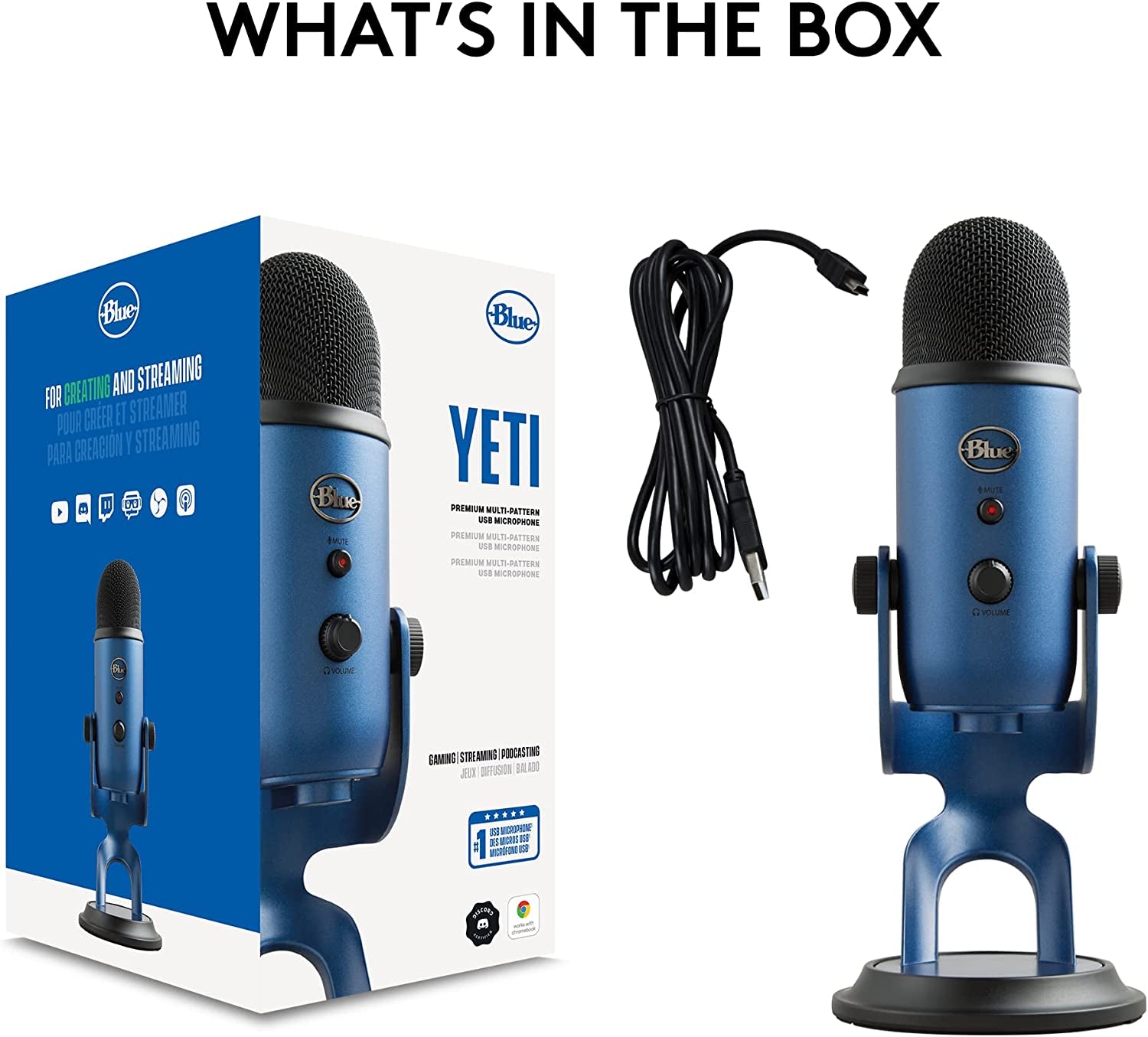 Logitech Creators  Yeti USB Microphone for Gaming, Streaming, Podcast, Youtube, Discord, PC, Studio Sound, Plug & Play-Midnight