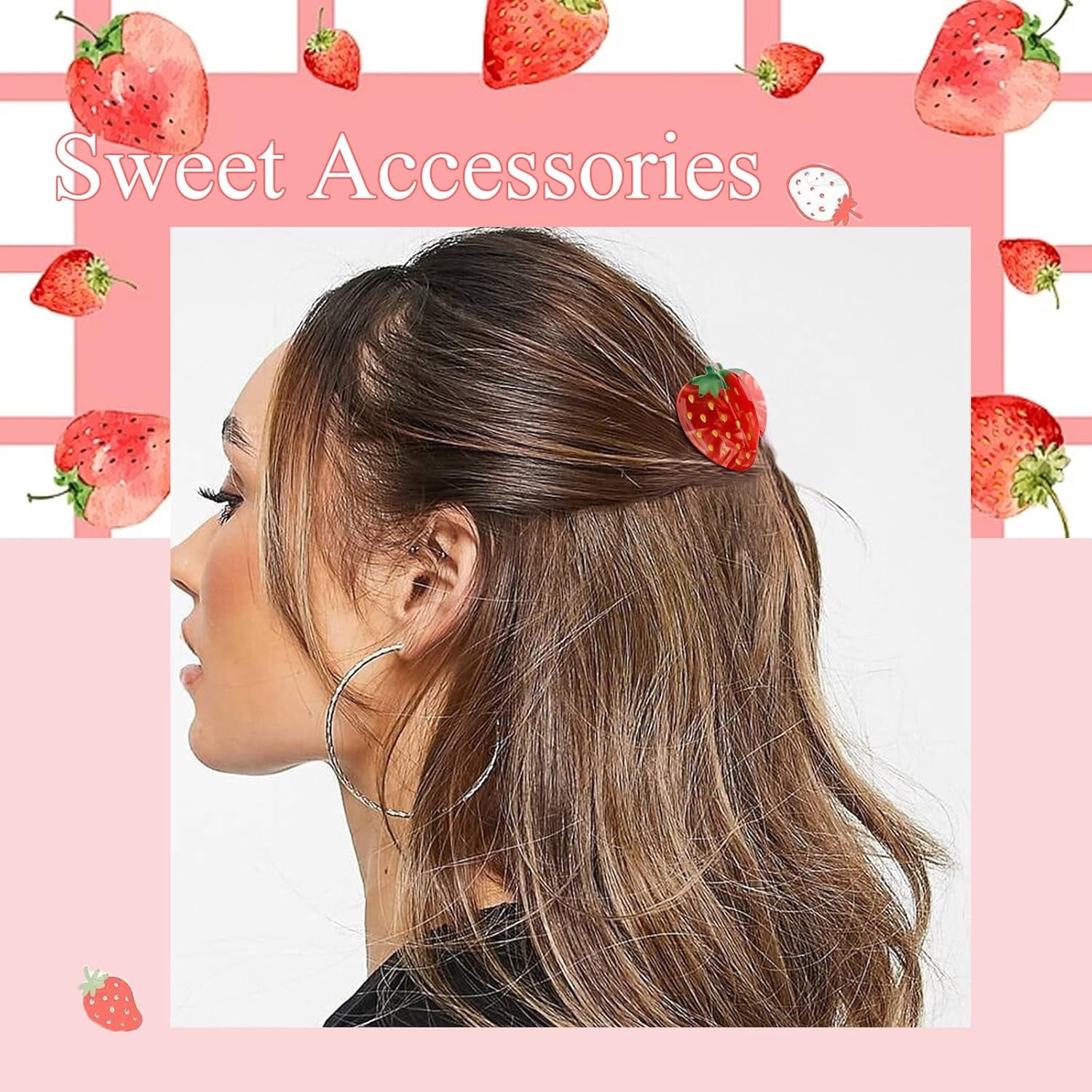 Strawberry Hair Clips, Strawberry Hair Accessories Hair Clip for Women, Small Fun Fruit Hair Claw Clips Strawberry Gifts
